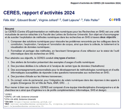 Rapport d'activités CERES 2024